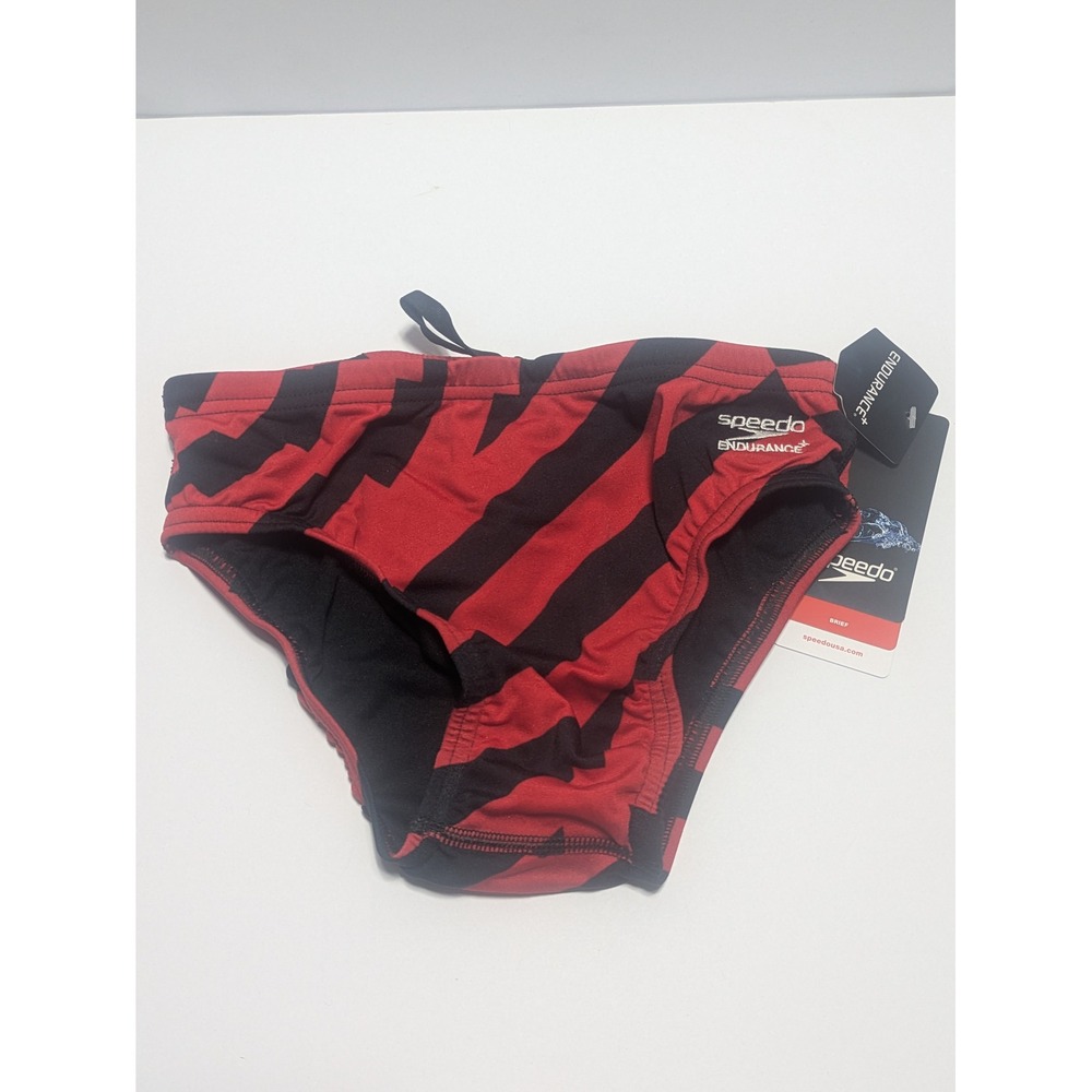 Speedo Mens Endurance+ Swim Brief Geometric Red Black 28